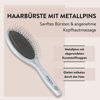 PARSA Beauty ESSENTIAL Haarbürste oval klein Metallpins grau