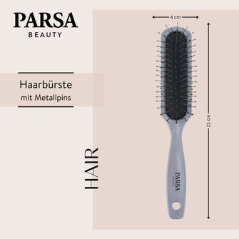 PARSA Beauty ESSENTIAL Haarbürste lang schmal Metallpins grau