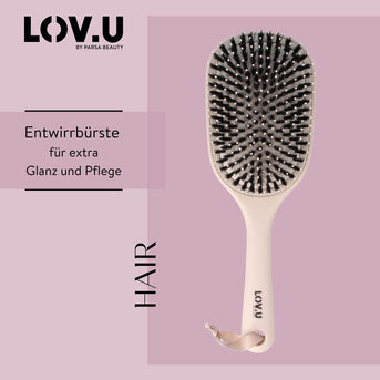 PARSA Beauty LOV.U Paddle Entwirrbürste Wet & Dry mit Wildschweinborsten in Beige