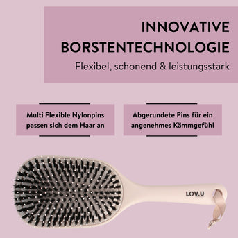 PARSA Beauty LOV.U Paddle Entwirrbürste Wet & Dry mit Wildschweinborsten in Beige
