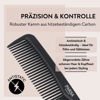 PARSA Beauty PROFESSIONAL Carbon Frisierkamm antistatisch fein & grob