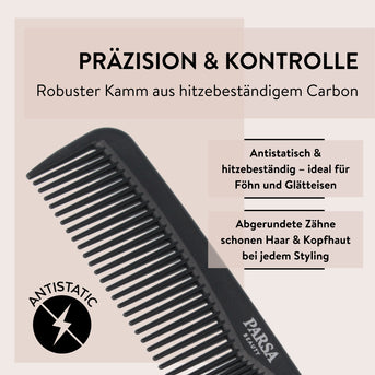 PARSA Beauty PROFESSIONAL Carbon Frisierkamm antistatisch fein & grob