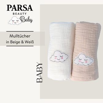 PARSA Beauty BABY Babytuch Musselin weiß beige 2 Stück Set