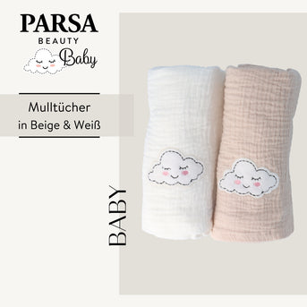 PARSA Beauty BABY Babytuch Musselin weiß beige 2 Stück Set