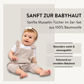PARSA Beauty BABY Babytuch Musselin weiß beige 2 Stück Set