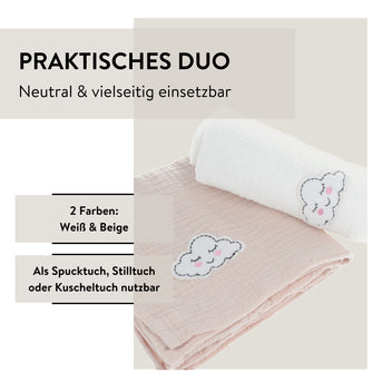 PARSA Beauty BABY Babytuch Musselin weiß beige 2 Stück Set
