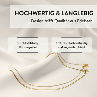 PARSA Beauty SIGNATURE Halsketten-Set gold – 2-tlg. Snake & Eyelet Chain, Edelstahl 18K vergoldet