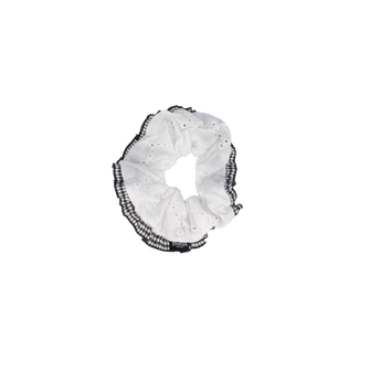 PARSA Beauty Limited Scrunchie Weiß mit karierter Bordüre, 11cm