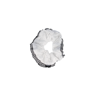 PARSA Beauty Limited Scrunchie Weiß mit karierter Bordüre, 11cm