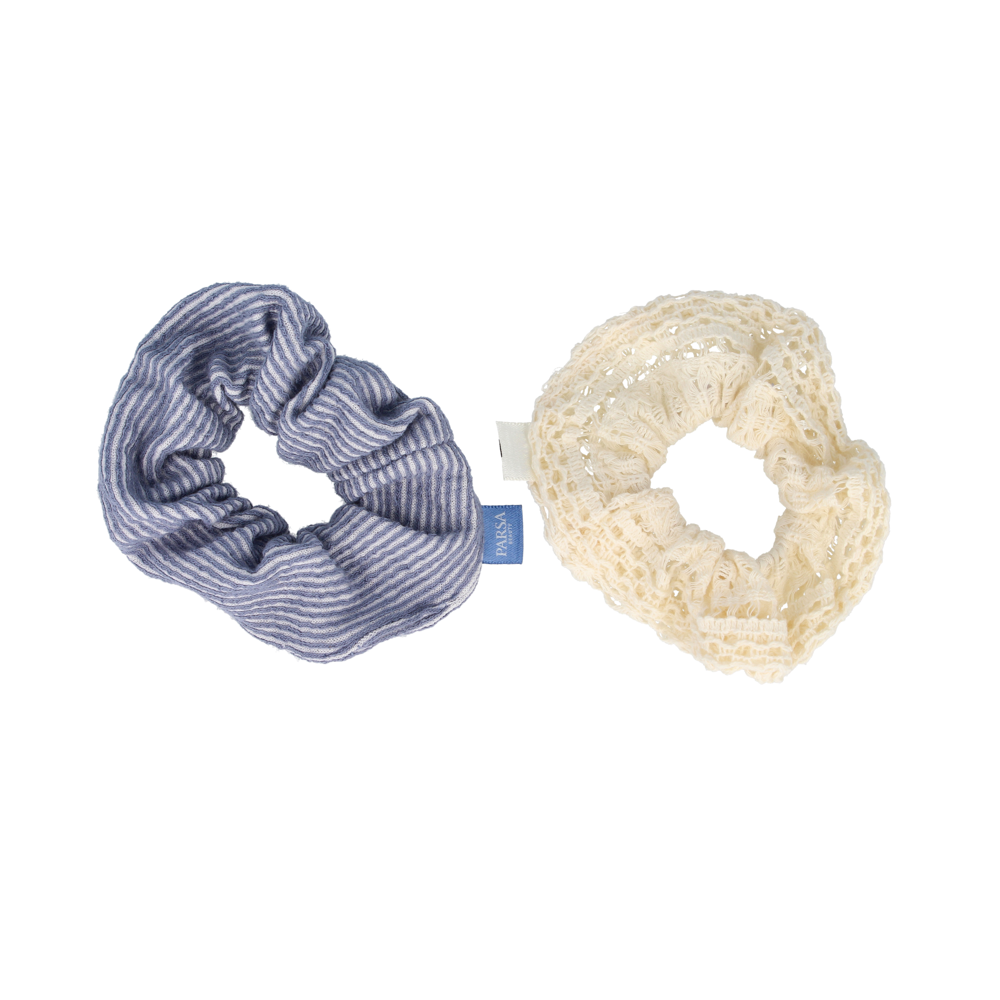 PARSA Beauty Limited Scrunchie-Set 11cm, Duo in Beige & Denim-Blau, 2 Stück