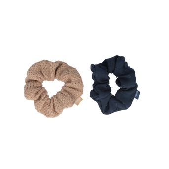 PARSA Beauty Limited Scrunchie-Set „Beach Flair“, Weiß gehäkelt & Maritim gestreift, 11cm