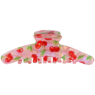 PARSA Beauty Limited Haarklammer Schmal, Rosa Acryl mit Kirsch-Print
