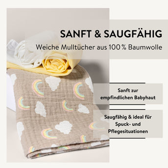 PARSA Beauty BABY Mulltücher mehrfarbig 3er Set, weich, saugfähig & ideal für Baby & Alltag