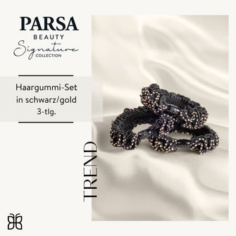 PARSA Beauty Signature Collection Haargummis Schwarz mit Goldnaht, 3er-Set