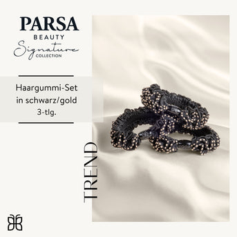 PARSA Beauty Signature Collection Haargummis Schwarz mit Goldnaht, 3er-Set