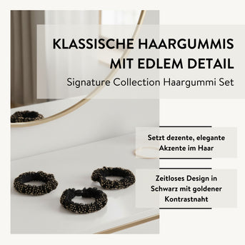 PARSA Beauty Signature Collection Haargummis Schwarz mit Goldnaht, 3er-Set