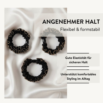 PARSA Beauty Signature Collection Haargummis Schwarz mit Goldnaht, 3er-Set
