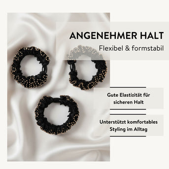 PARSA Beauty Signature Collection Haargummis Schwarz mit Goldnaht, 3er-Set