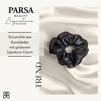 PARSA Beauty Signature Collection Scrunchie aus Kunstleder mit Bordüre, 1 Stk.