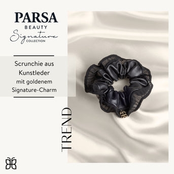 PARSA Beauty Signature Collection Scrunchie aus Kunstleder mit Bordüre, 1 Stk.