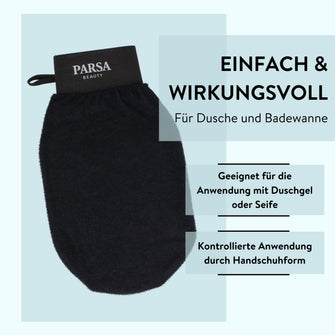 PARSA Beauty Wellness Peelinghandschuh Schwarz, Premium Viskose für seidig glatte Haut