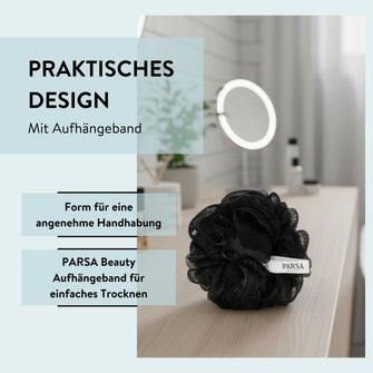 PARSA Beauty Wellness Badetuff Schwarz, Sanfte Reinigung & Luxuriöser Duschschaum
