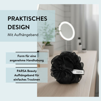 PARSA Beauty Wellness Badetuff Schwarz, Sanfte Reinigung & Luxuriöser Duschschaum