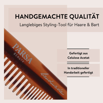 PARSA Beauty PROFESSIONAL Haar- & Bartkamm 14 cm – fein & grob, handgefertigt