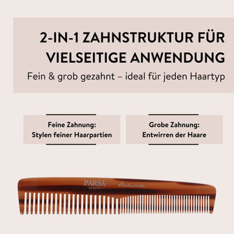 PARSA Beauty PROFESSIONAL Haar- & Bartkamm 14 cm – fein & grob, handgefertigt