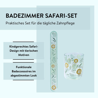 PARSA Beauty Kids Bundle Safari, Zahnputzbecher und Zahnbürstenköcher für Kinder im Set