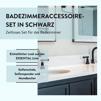 PARSA Beauty Badezimmer Set 3-teilig Matt Schwarz, Seifenspender, Becher und Seifenschale mit Soft-Touch Finish