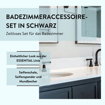 PARSA Beauty Badezimmer Set 3-teilig Matt Schwarz, Seifenspender, Becher und Seifenschale mit Soft-Touch Finish