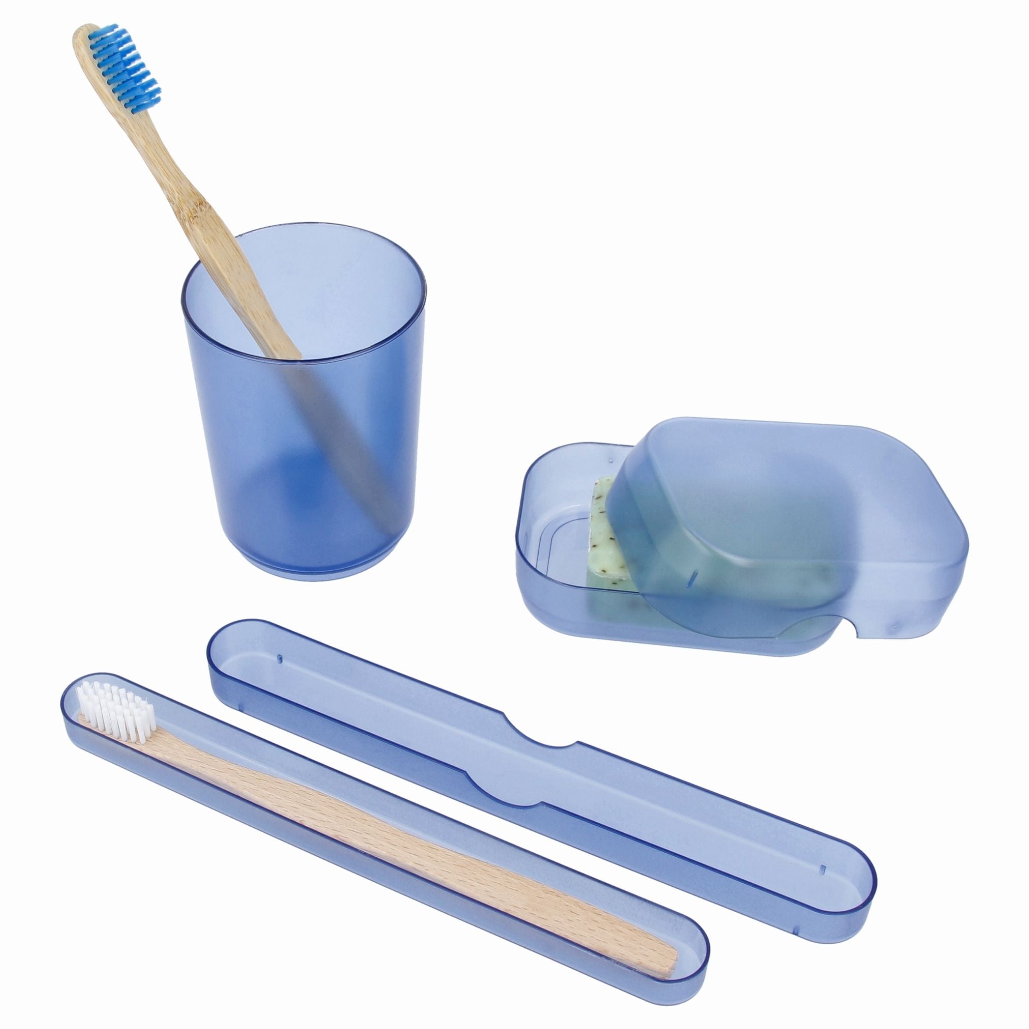 PARSA Beauty Badezimmer Set 3-teilig Indigo Blau, Zahnputzbecher, Seifendose und Reise Köcher