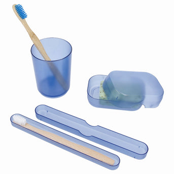 PARSA Beauty Badezimmer Set 3-teilig Indigo Blau, Zahnputzbecher, Seifendose und Reise Köcher