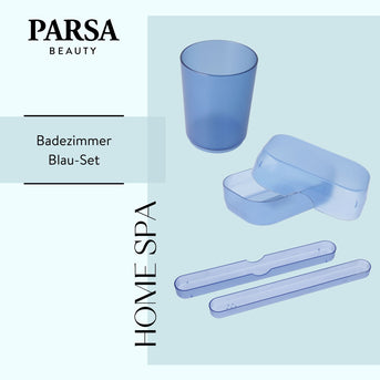PARSA Beauty Badezimmer Set 3-teilig Indigo Blau, Zahnputzbecher, Seifendose und Reise Köcher