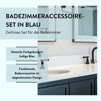 PARSA Beauty Badezimmer Set 3-teilig Indigo Blau, Zahnputzbecher, Seifendose und Reise Köcher