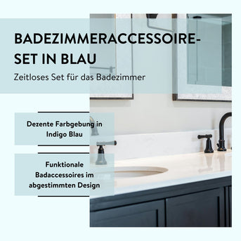 PARSA Beauty Badezimmer Set 3-teilig Indigo Blau, Zahnputzbecher, Seifendose und Reise Köcher