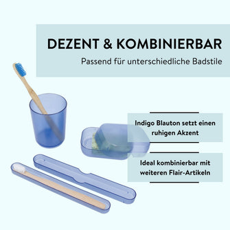 PARSA Beauty Badezimmer Set 3-teilig Indigo Blau, Zahnputzbecher, Seifendose und Reise Köcher