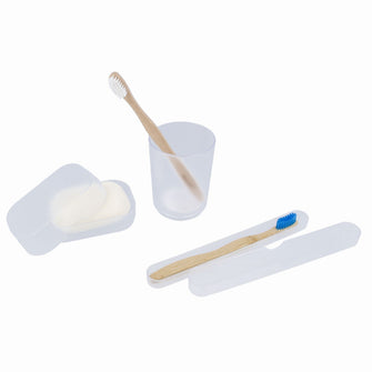 PARSA Beauty Badezimmer Set 3-teilig Transparent, Seifenschale, Zahnbürstenhalter und Becher