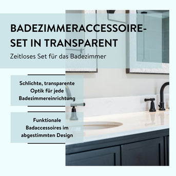 PARSA Beauty Badezimmer Set 3-teilig Transparent, Seifenschale, Zahnbürstenhalter und Becher