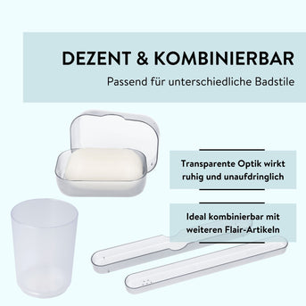 PARSA Beauty Badezimmer Set 3-teilig Transparent, Seifenschale, Zahnbürstenhalter und Becher