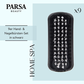 PARSA Beauty Nagelbürsten 9er Set Schwarz, Moderne Handwaschbürsten für Hände und Nägel